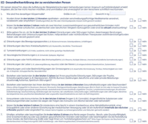 vereinfachte Gesundheitsfragen BU